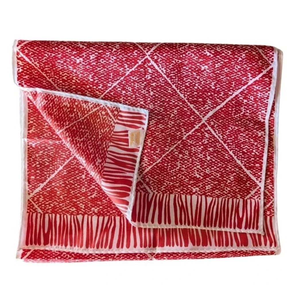 Vintage‎ Red White Geometric Diamond Print Poly Scarf Rectangular Head Wrap